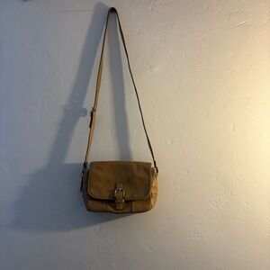 Coach F29763 Tan Leather Buckle Flap Crossbody Bag